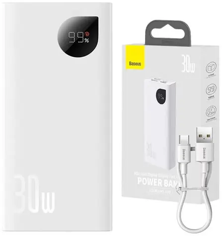 Baseus Adaman2 Powerbank 10000mAh bílá / 30W / 2x USB-A / 1x USB-C