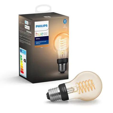 Philips Hue White Filament A60 DIM E27 7W / chytrá LED žárovka / 580 lm / 2100 k / IP20 / stmívatelná