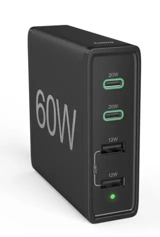Hama 201628 Nabíječka 2x USB-C & 2x USB-A černá / 60W / PD / QC