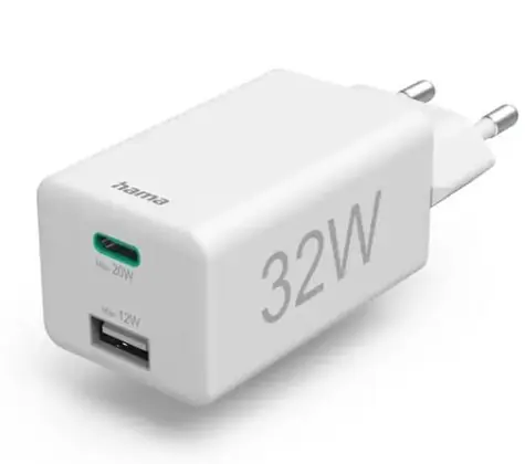 Hama 201691 Nabíječka USB-C & USB-A bílá / 32W / PD / QC