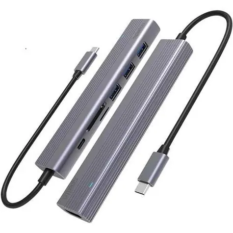 Epico Spello HUB USB-C SLIM 7V1 stříbrná / 3x USB 3.0 / 1x HDMI / 1x  USB-C PD / SD
