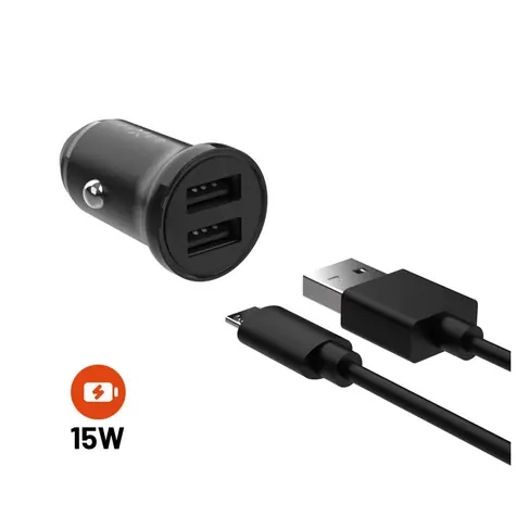 FIXED Autonabíječka s odnímatelným microUSB kabelem 15W černá / kabel 1m / 2x USB výstup / Smart Rapid Charge 
