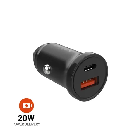 FIXED Autonabíječka s USB-C a USB výstupem a podporou PD 20W černá
