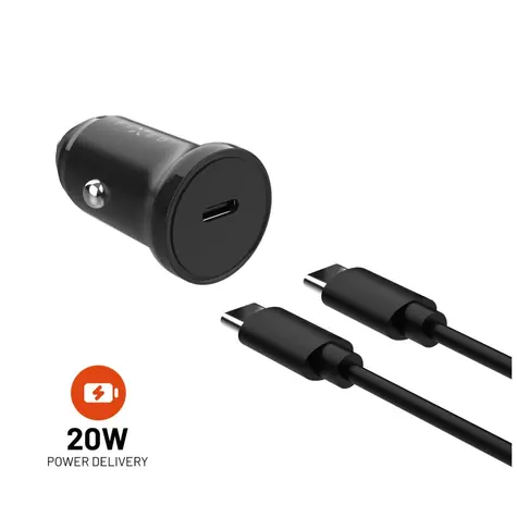 FIXED Autonabíječka s odnímatelným USB-C kabelem 20W černá / kabel 1m / 1x USB-C výstup / Smart Rapid Charge