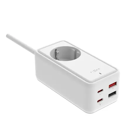 FIXED Charging Strip PD 65W 3m bílá / Síťový prodlužovací adaptér / 2x USB-C a 2x USB GaN III  