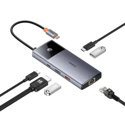 Baseus METAL GLEAM 2 SERIES 6V1 Dokovací stanice šedá / USB 3.0 / USB-C PD / HDMI / LAN