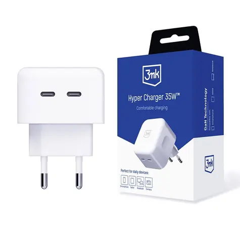3mk Hyper Charger 35W bílá / nabíječka / 2x USB-C PD / GaN
