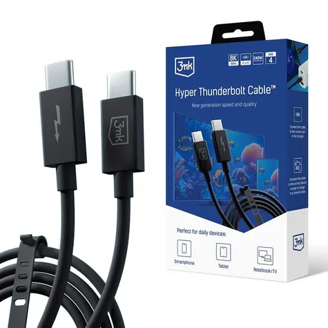 3mk datový kabel Hyper ThunderBolt 240W černá / 8K / konektor USB-C/USB-C / délka 1 m
