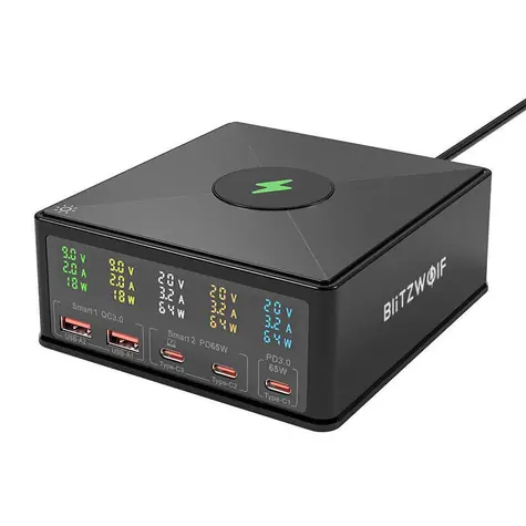 BlitzWolf 868H černá / Nabíječka / 160W / 2x USB-A / 3x USB-C / bezdrátové nabíjení 15W