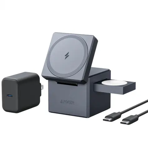 Anker 3v1 Cube MagSafe šedá / Nabíjecí stojánek / max. 15W / LED indikátor