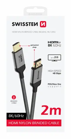 SWISSTEN Kabel HDMI 2.1 (M) - HDMI 2.1 (M) 2m černá / 48 Gbps / 8K / 60Hz / zlacené kontakty