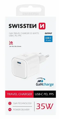 SWISSTEN Síťový adaptér GaN USB-C 35W bílá / PD