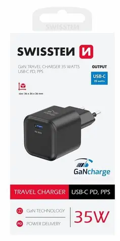 SWISSTEN Síťový adaptér GaN USB-C 35W černá / PD