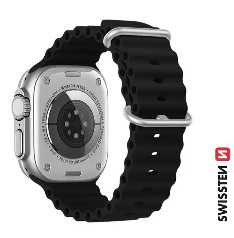 SWISSTEN Silikonový oceánský řemínek pro Apple Watch 42/44/45/49mm černá