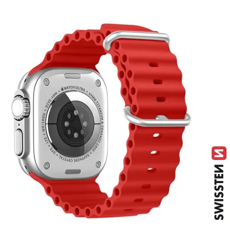 SWISSTEN Silikonový oceánský řemínek pro Apple Watch 42/44/45/49mm červená