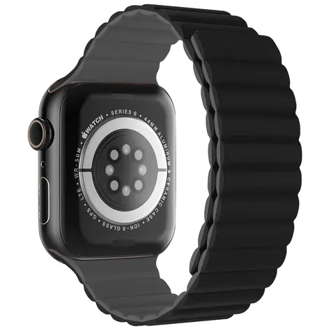 SWISSTEN Silikonový magnetický řemínek pro Apple Watch 42/44/45/49mm černo-šedá
