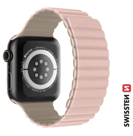 SWISSTEN Silikonový magnetický řemínek pro Apple Watch 42/44/45/49mm růžovo-capuccino