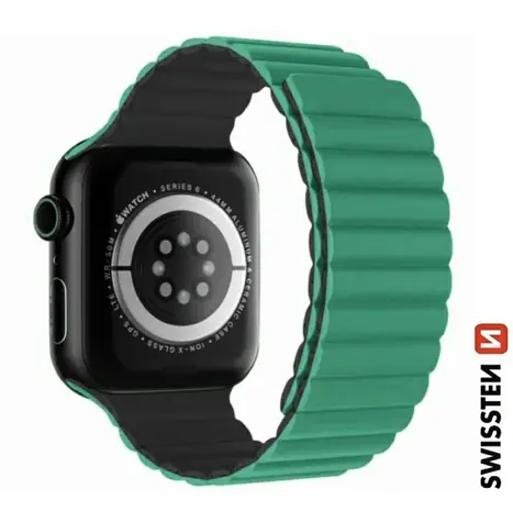 SWISSTEN Silikonový magnetický řemínek pro Apple Watch 42/44/45/49mm zeleno-šedá