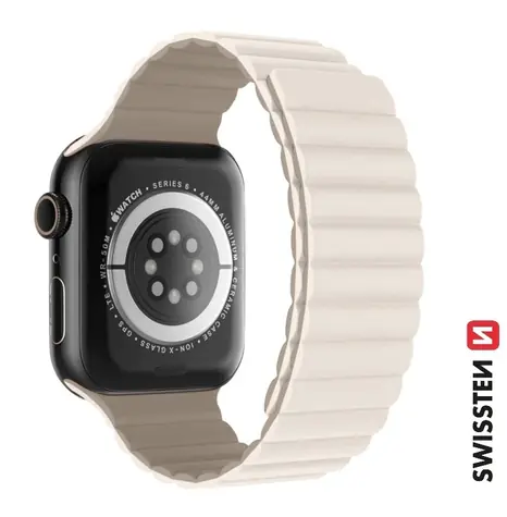 SWISSTEN Silikonový magnetický řemínek pro Apple Watch 42/44/45/49mm bílá-capuccino