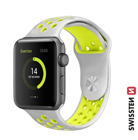 SWISSTEN Silikonový sportovní řemínek pro Apple Watch 38/40/41mm stříbrno-žlutá