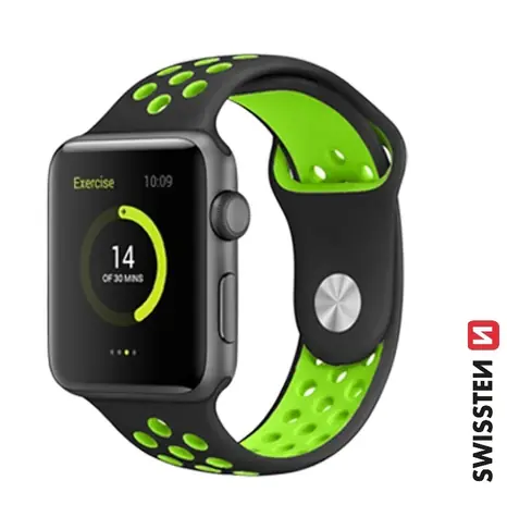 SWISSTEN Silikonový sportovní řemínek pro Apple Watch 42/44/45/49mm černo-zelená