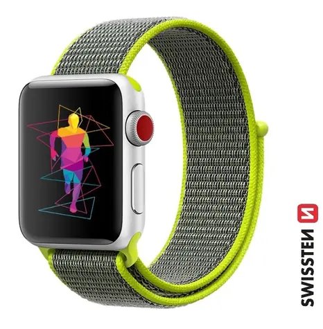 SWISSTEN Nylonový řemínek pro Apple Watch 38/40/41mm zářivě zelená