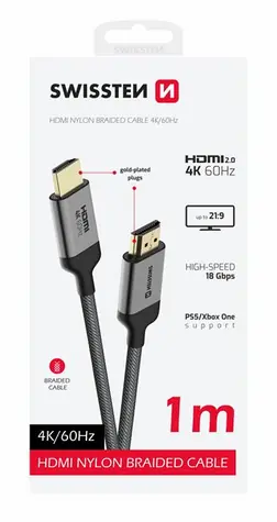 SWISSTEN HDMI 2.0 kabel 1m černá / 4K / 18 Gbps / pozlacené konektory