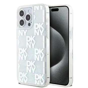 DKNY Liquid Glitter Checkered Pattern Zadní Kryt pro Apple iPhone 15 Pro Max čirá