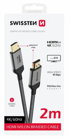 SWISSTEN HDMI 2.0 kabel 2m černá / 4K / 18 Gbs / pozlacené konektory