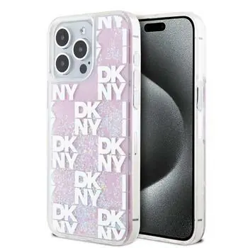 DKNY Liquid Glitter Checkered Pattern Zadní Kryt pro Apple iPhone 15 Pro Max růžová