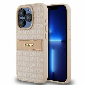 DKNY PU Leather Repeat Pattern Tonal Stripe Zadní Kryt pro Apple iPhone 15 Pro Max růžová