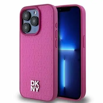 DKNY PU Leather Repeat Pattern Stack Logo Magsafe Zadní Kryt pro Apple iPhone 15 Pro Max růžová