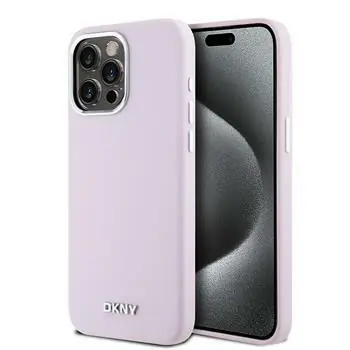 DKNY Liquid Silicone Silver Metal Logo Magsafe Zadní Kryt pro Apple iPhone 15 Pro Max růžová