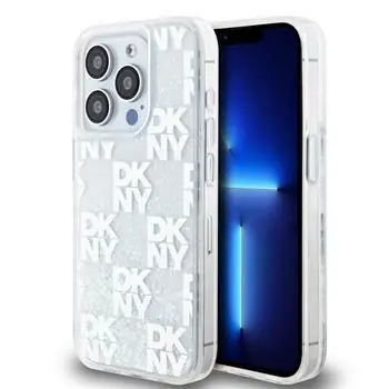 DKNY Liquid Glitter Checkered Pattern Zadní Kryt pro Apple iPhone 15 Pro čirá