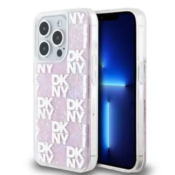 DKNY Liquid Glitter Checkered Pattern Zadní Kryt pro Apple iPhone 15 Pro růžová