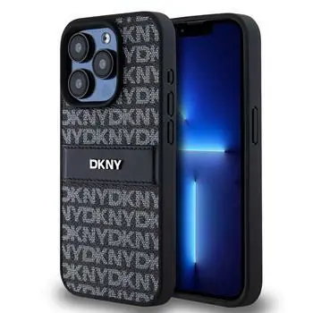 DKNY PU Leather Repeat Pattern Tonal Stripe Zadní Kryt pro Apple iPhone 15 Pro černá