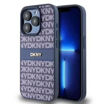 DKNY PU Leather Repeat Pattern Tonal Stripe Zadní Kryt pro Apple iPhone 15 Pro modrá
