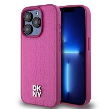 DKNY PU Leather Repeat Pattern Stack Logo Magsafe Zadní Kryt pro Apple iPhone 15 Pro růžová
