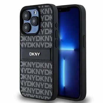 DKNY PU Leather Repeat Pattern Tonal Stripe Zadní Kryt pro Apple iPhone 14 Pro Max černá