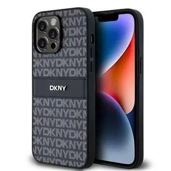 DKNY PU Leather Repeat Pattern Tonal Stripe Zadní Kryt pro Apple iPhone 14 Pro černá