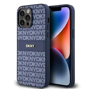DKNY PU Leather Repeat Pattern Tonal Stripe Zadní Kryt pro Apple iPhone 14 Pro modrá