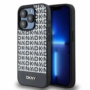 DKNY PU Leather Repeat Pattern Bottom Stripe MagSafe Zadní Kryt pro Apple iPhone 14 Pro černá