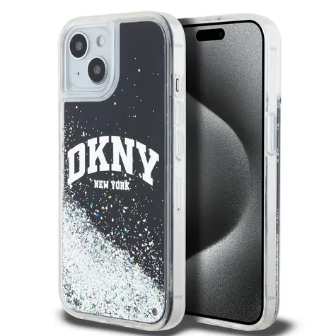 DKNY Liquid Glitter Arch Logo Zadní Kryt pro Apple iPhone 15 černá