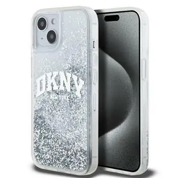 DKNY Liquid Glitter Arch Logo Zadní Kryt pro Apple iPhone 15 čirá