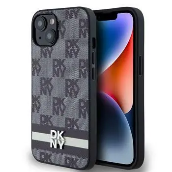 DKNY PU Leather Checkered Pattern and Stripe Zadní Kryt pro Apple iPhone 14 černá