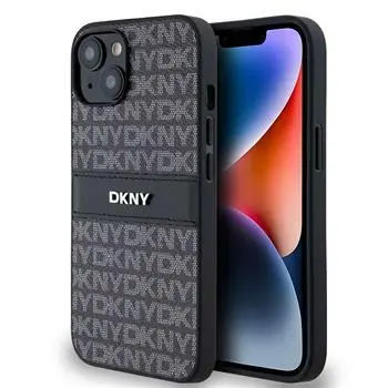 DKNY PU Leather Repeat Pattern Tonal Stripe Zadní Kryt pro Apple iPhone 14 černá