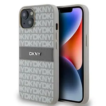 DKNY PU Leather Repeat Pattern Tonal Stripe Zadní Kryt pro Apple iPhone 14 béžová