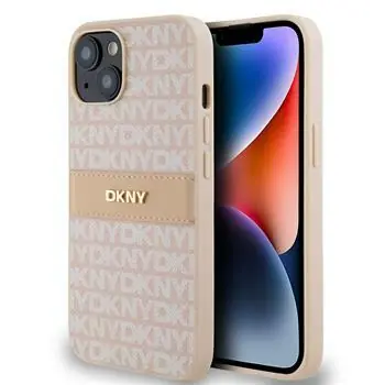 DKNY PU Leather Repeat Pattern Tonal Stripe Zadní Kryt pro Apple iPhone 14 růžová