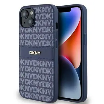 DKNY PU Leather Repeat Pattern Tonal Stripe Zadní Kryt pro Apple iPhone 14 modrá