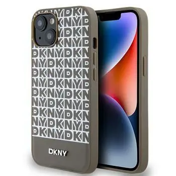 DKNY PU Leather Repeat Pattern Bottom Stripe MagSafe Zadní Kryt pro Apple iPhone 14 hnědá